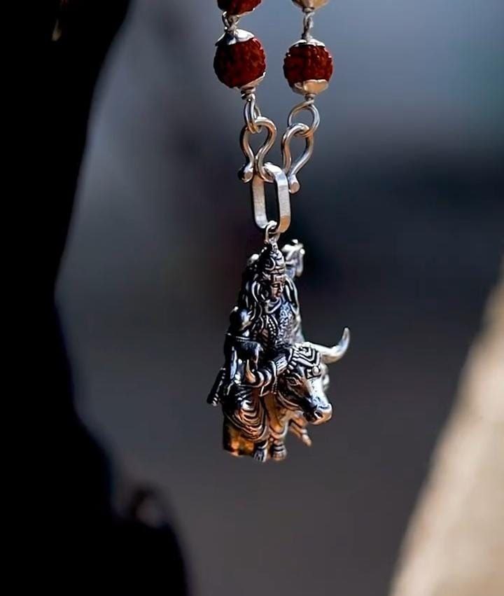 Lord Shiva with Nandi Silver Plated Pendant Chain
