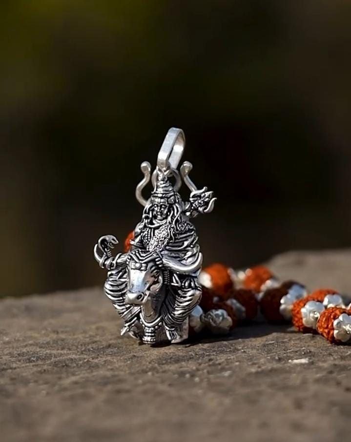 Lord Shiva with Nandi Silver Plated Pendant Chain