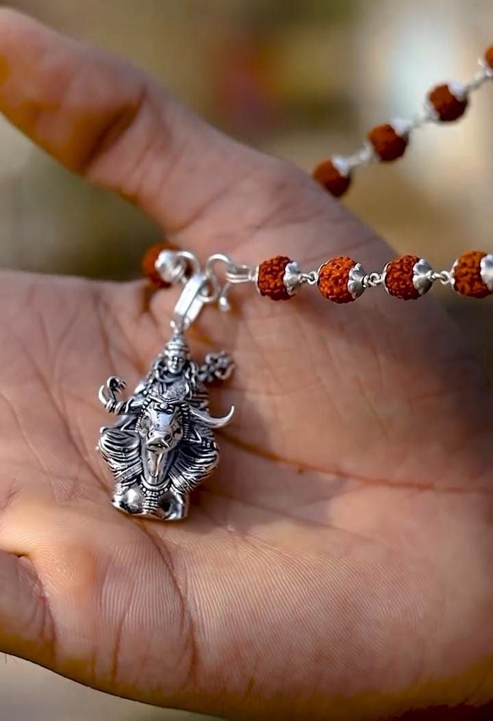 Lord Shiva with Nandi Silver Plated Pendant Chain