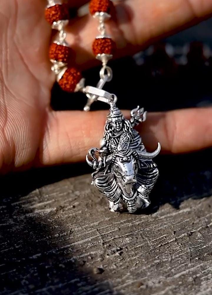 Lord Shiva with Nandi Silver Plated Pendant Chain