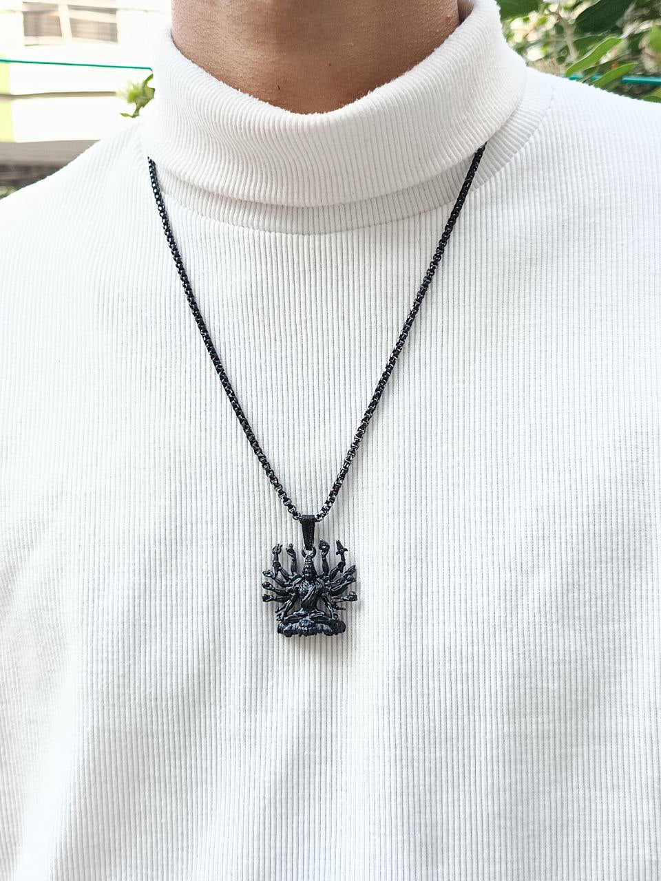 Mahakal ji Seating on Lion Black Pendant
