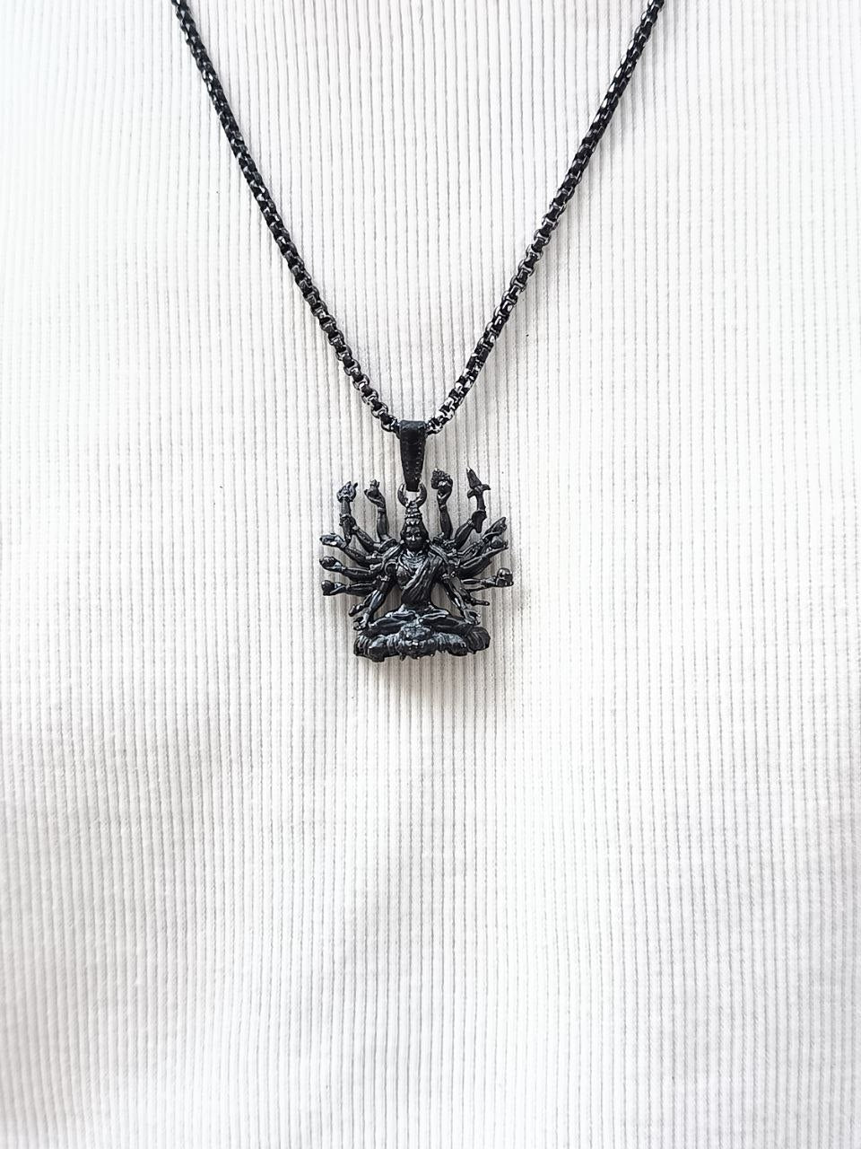 Mahakal ji Seating on Lion Black Pendant