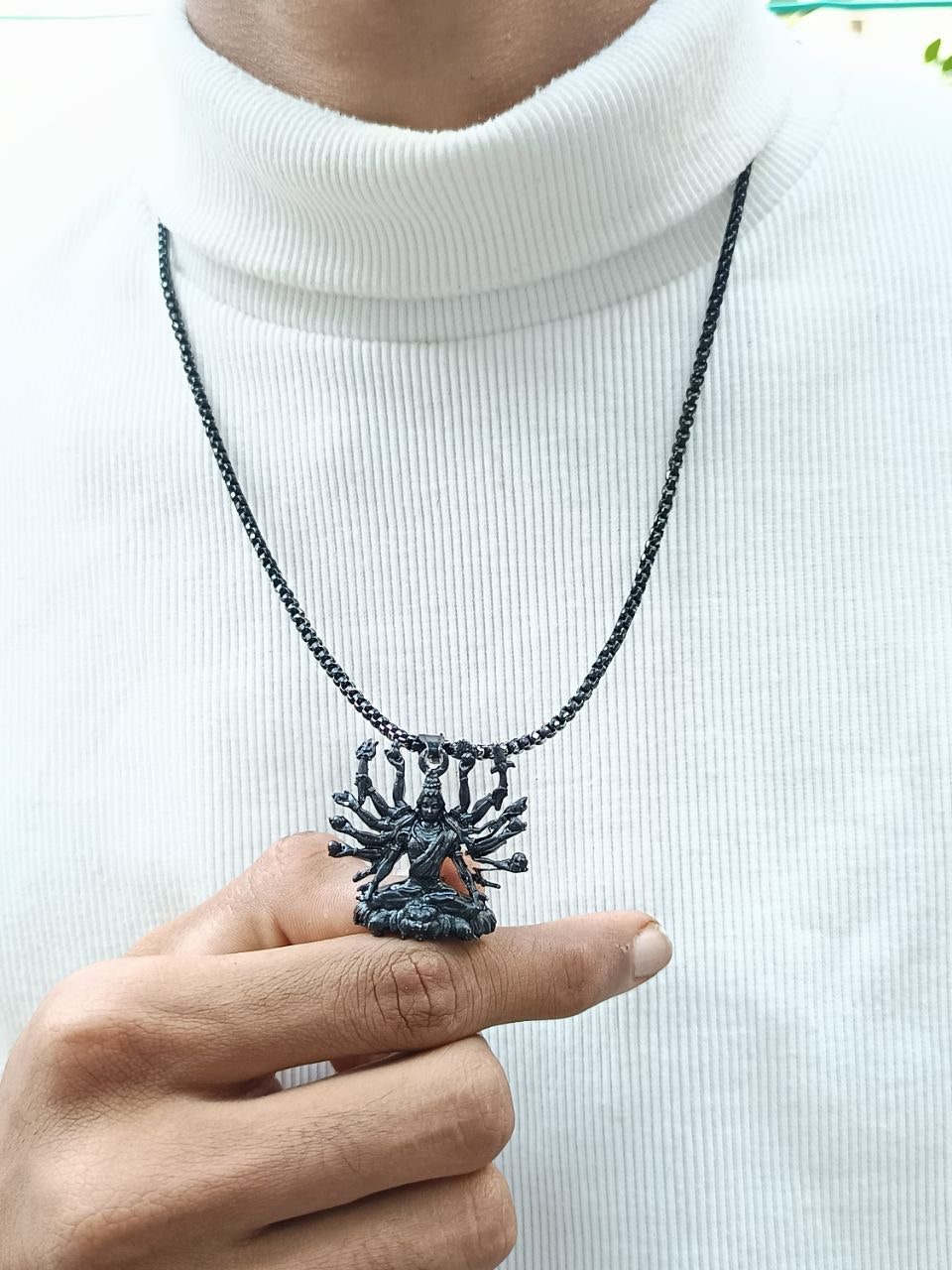 Mahakal ji Seating on Lion Black Pendant