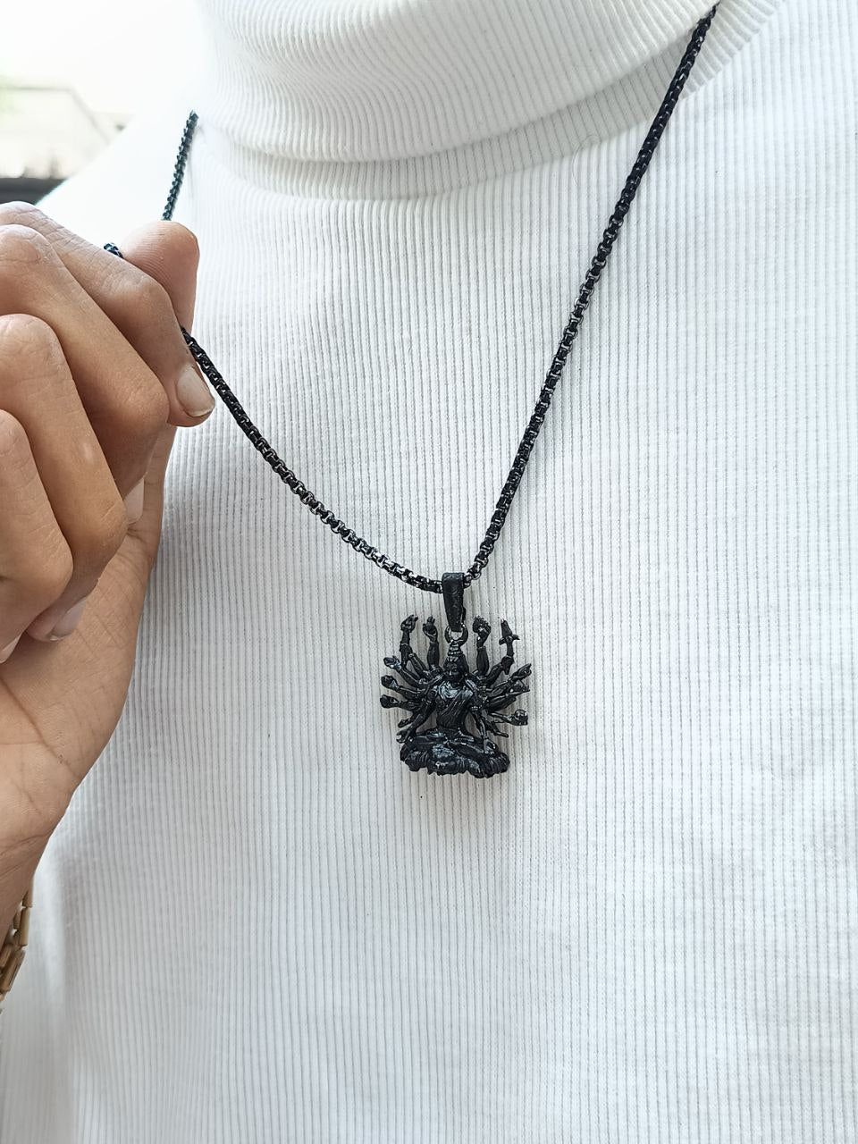 Mahakal ji Seating on Lion Black Pendant