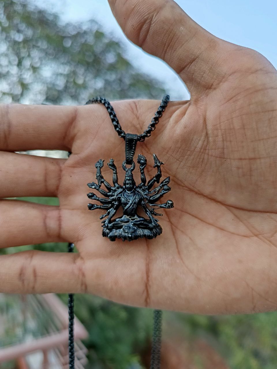 Mahakal ji Seating on Lion Black Pendant
