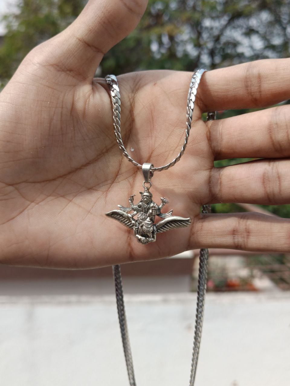 Vishnu Ji With Garud Vahan Silver Plated Pendant