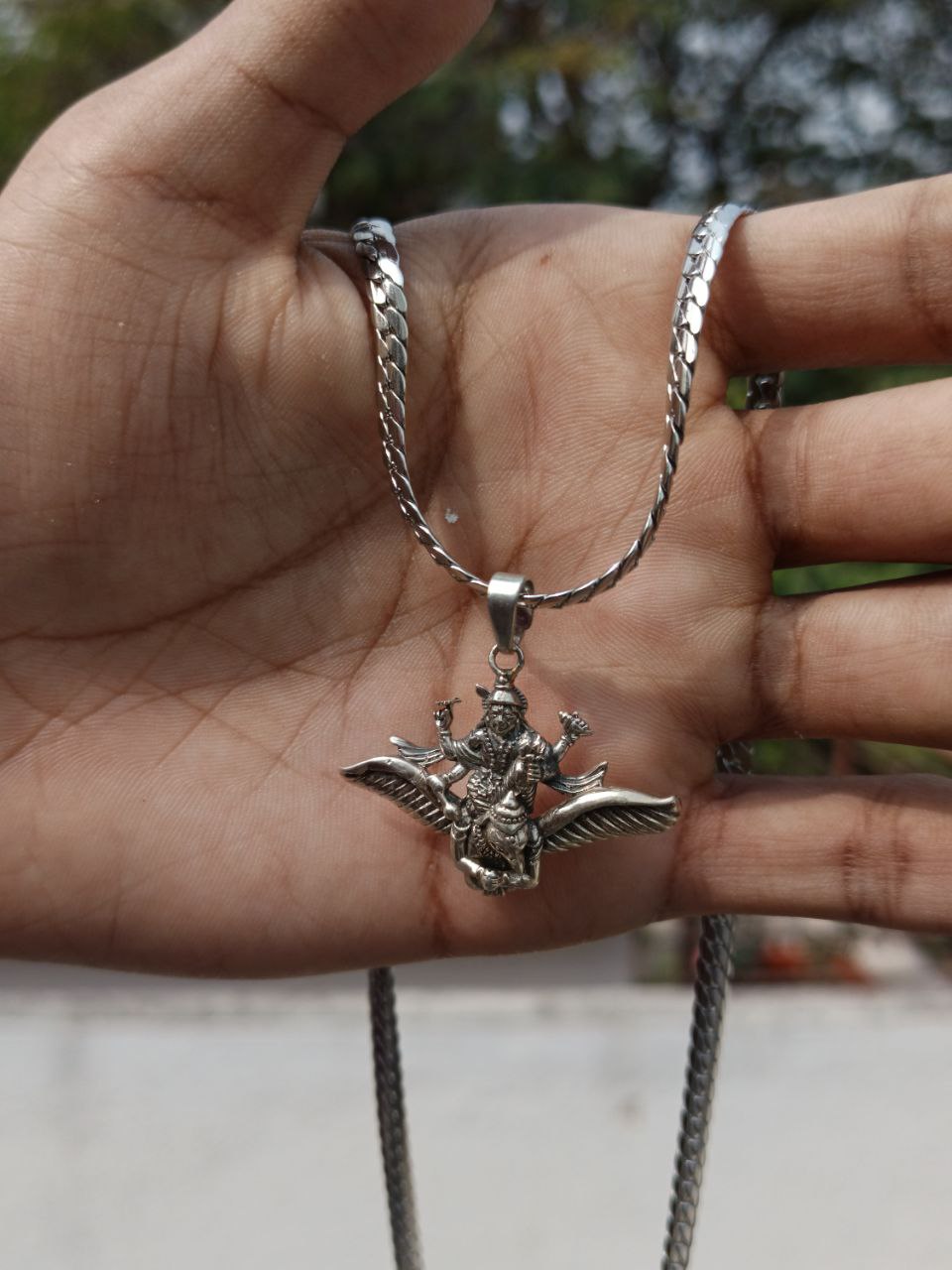 Vishnu Ji With Garud Vahan Silver Plated Pendant