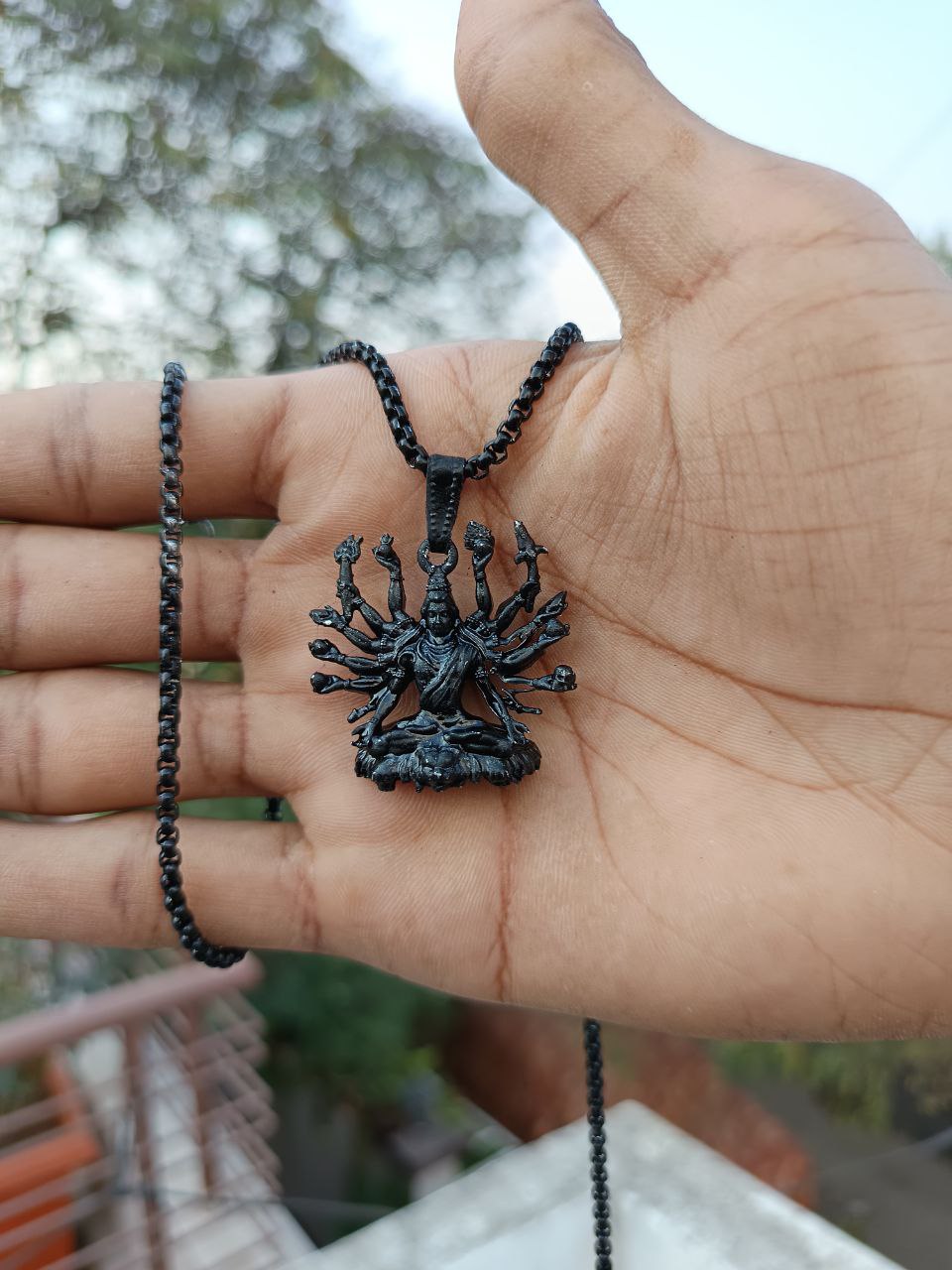 Mahakal ji Seating on Lion Black Pendant