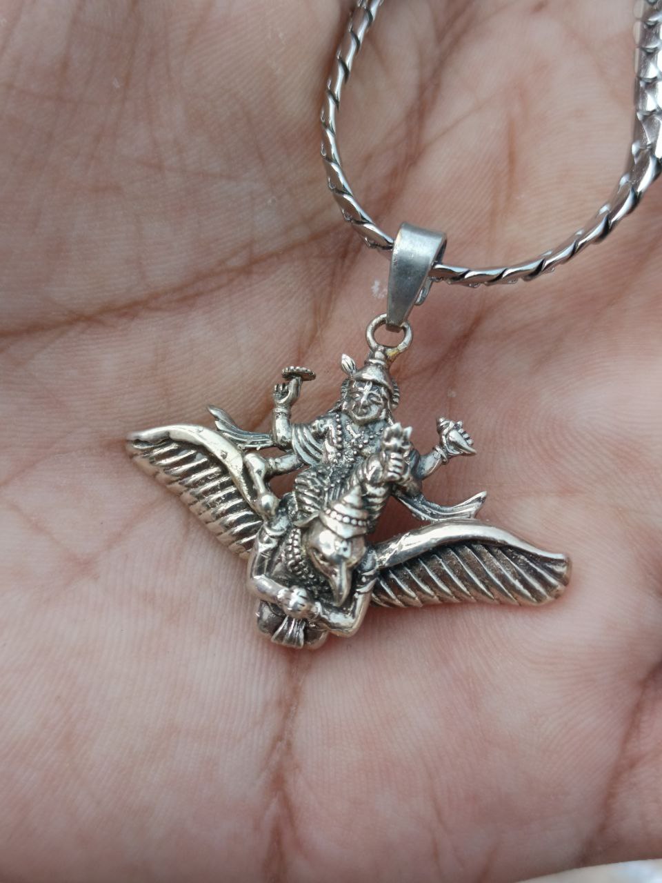 Vishnu Ji With Garud Vahan Silver Plated Pendant