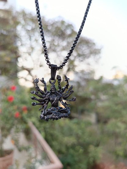 Mahakal ji Seating on Lion Black Pendant