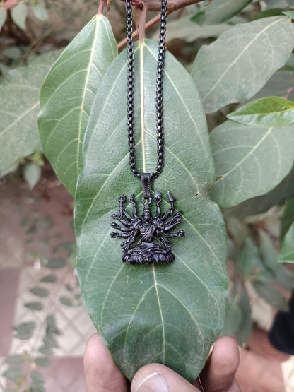 Mahakal ji Seating on Lion Black Pendant