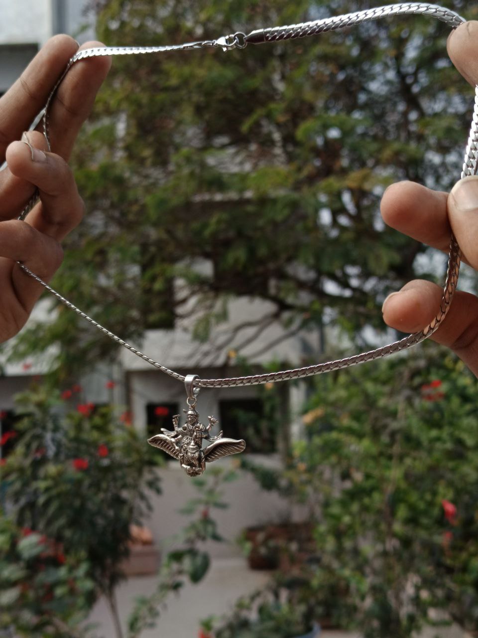Vishnu Ji With Garud Vahan Silver Plated Pendant