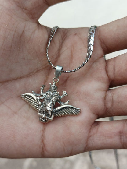 Vishnu Ji With Garud Vahan Silver Plated Pendant