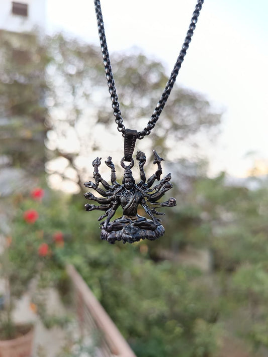 Mahakal ji Seating on Lion Black Pendant