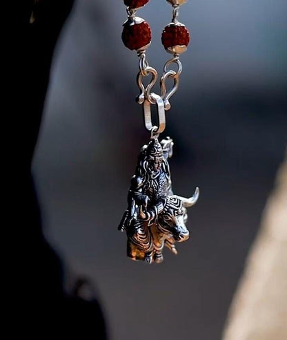 Lord Shiva with Nandi Silver Plated Pendant Chain