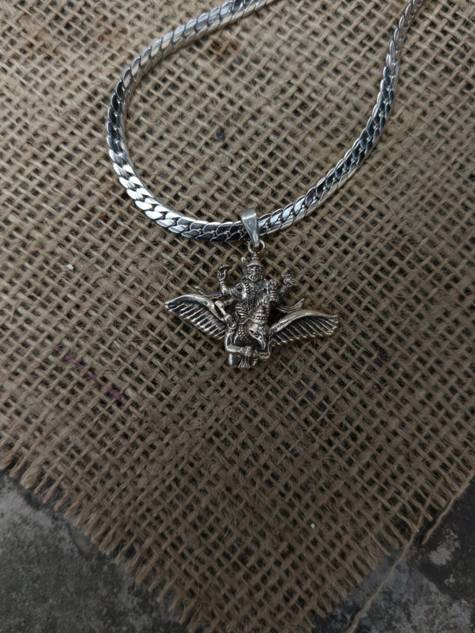 Vishnu Ji With Garud Vahan Silver Plated Pendant