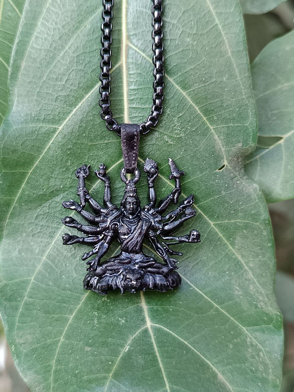 Mahakal ji Seating on Lion Black Pendant