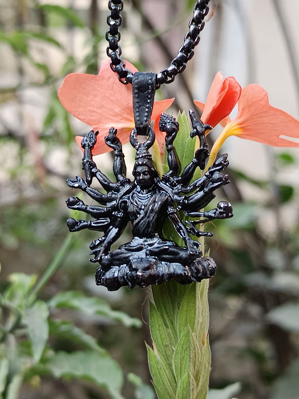 Mahakal ji Seating on Lion Black Pendant