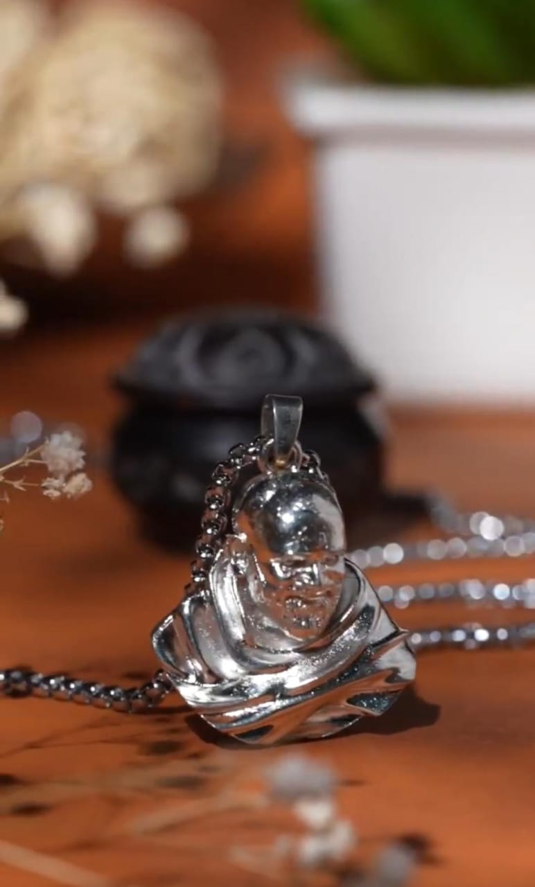 Sterling Silver Plated Neem Karoli Baba Pendant for Men